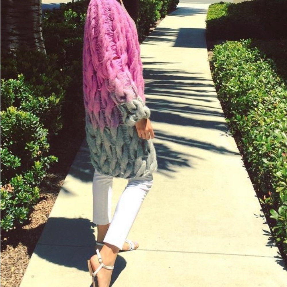 Pink and Gray Knit Cardigan Sweater
